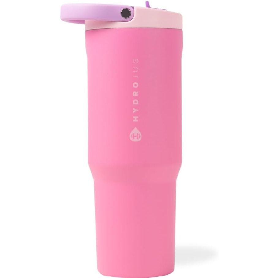 HydroJug Sport - Stainless Steel Tumbler with Straw, Vacuum Insulated, 32oz Leakproof Water Bottle, Ergonomic Design, Reusable, Dishwasher Safe, Rubber Base, Durable for Gym or Outdoors, Pink Sand