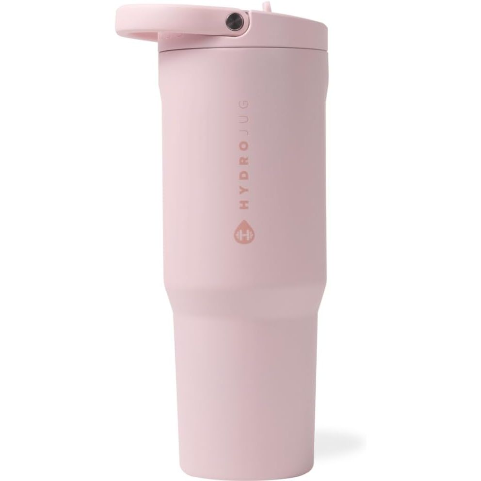 HydroJug Sport - Stainless Steel Tumbler with Straw, Vacuum Insulated, 32oz Leakproof Water Bottle, Ergonomic Design, Reusable, Dishwasher Safe, Rubber Base, Durable for Gym or Outdoors, Pink Sand