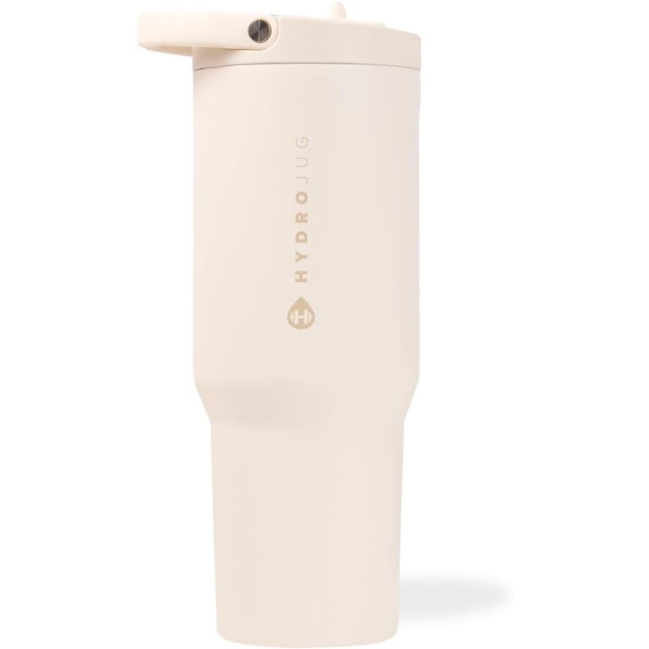 HydroJug Sport - Stainless Steel Tumbler with Straw, Vacuum Insulated, 32oz Leakproof Water Bottle, Ergonomic Design, Reusable, Dishwasher Safe, Rubber Base, Durable for Gym or Outdoors, Pink Sand