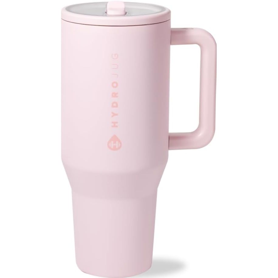 HydroJug Traveler - 40 oz Water Bottle with Handle & Flip Straw - Fits in Cup Holder, Leak Resistant Tumbler-Reusable Insulated Stainless Steel & Rubber Base - Gifts for Women & Men, Marigold