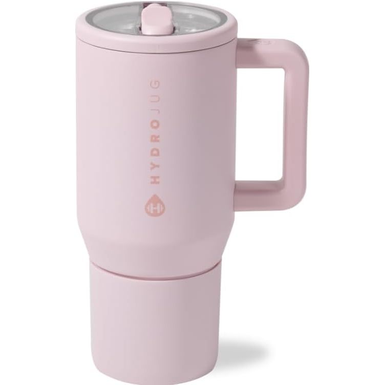 HydroJug Traveler - 20 oz Water Bottle with Handle & Flip Straw - Fits in Cup Holder, Leak Resistant Tumbler-Reusable Insulated Stainless Steel & Rubber Base - Gifts for Women & Men, Wildrose