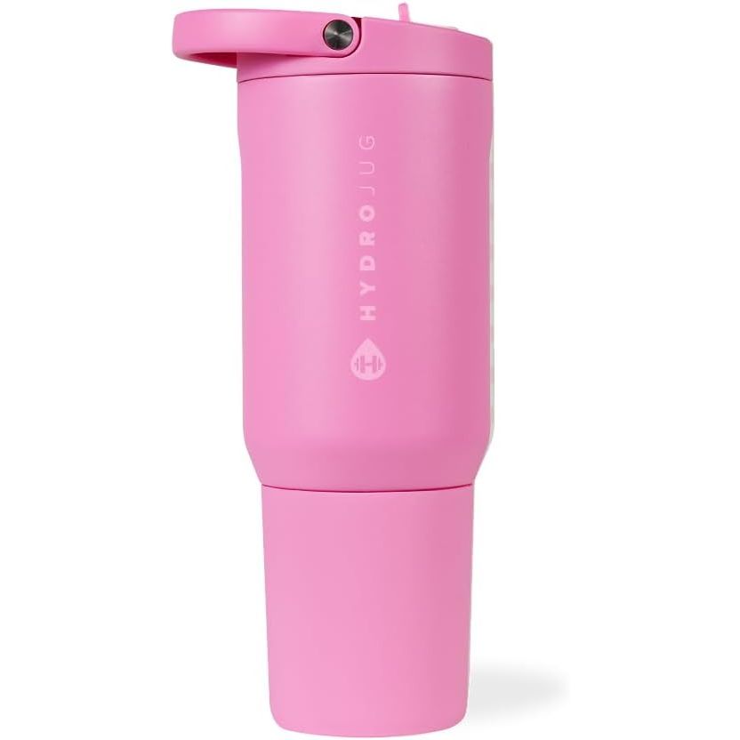 HydroJug Sport - Stainless Steel Tumbler with Straw, Vacuum Insulated, 32oz Leakproof Water Bottle, Ergonomic Design, Reusable, Dishwasher Safe, Rubber Base, Durable for Gym or Outdoors, Pink Sand