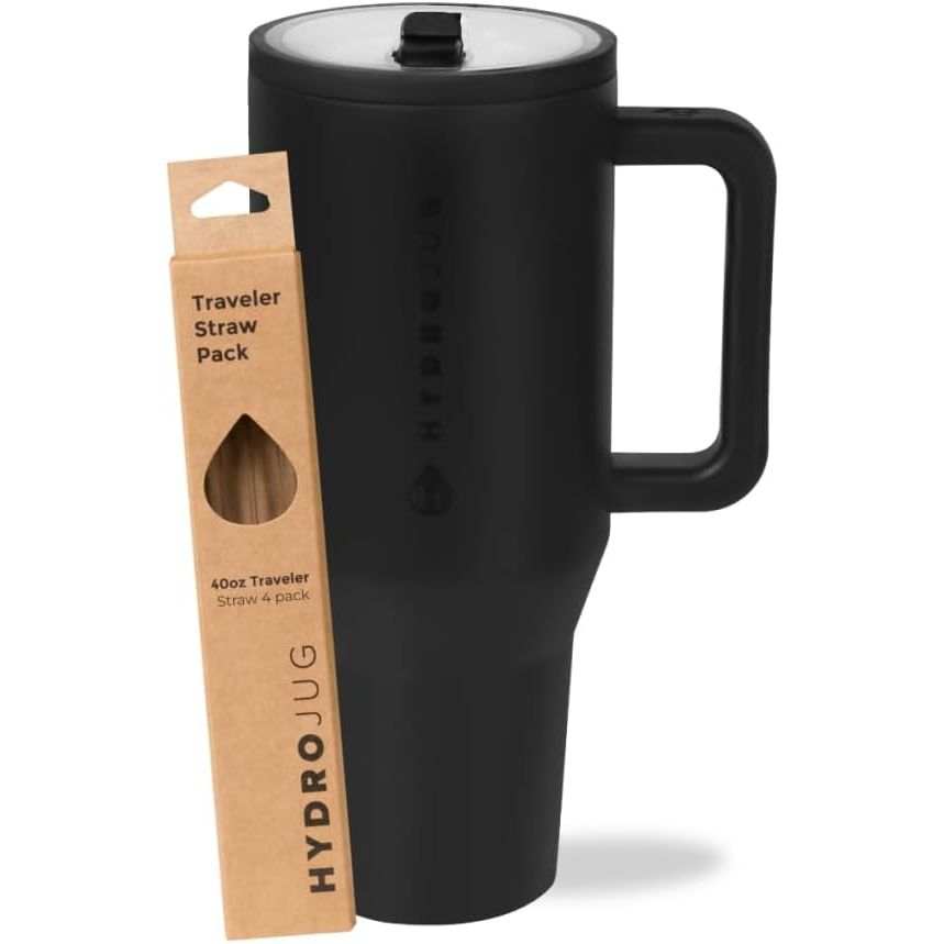 HydroJug Black 40oz Traveler + Replacement Straws