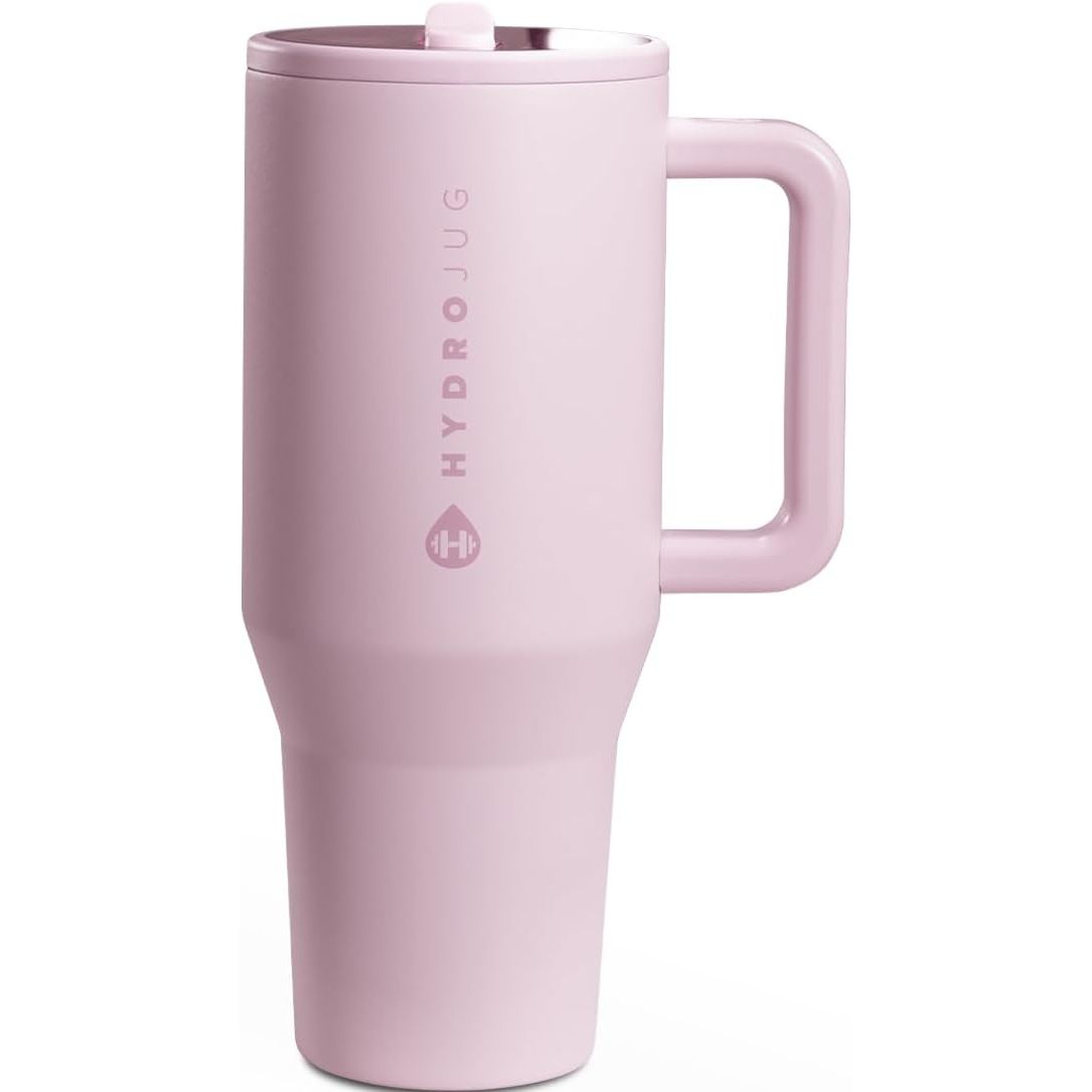 HydroJug Traveler - 40 oz Water Bottle with Handle & Flip Straw - Fits in Cup Holder, Leak Resistant Tumbler-Reusable Insulated Stainless Steel & Rubber Base - Gifts for Women & Men, Marigold