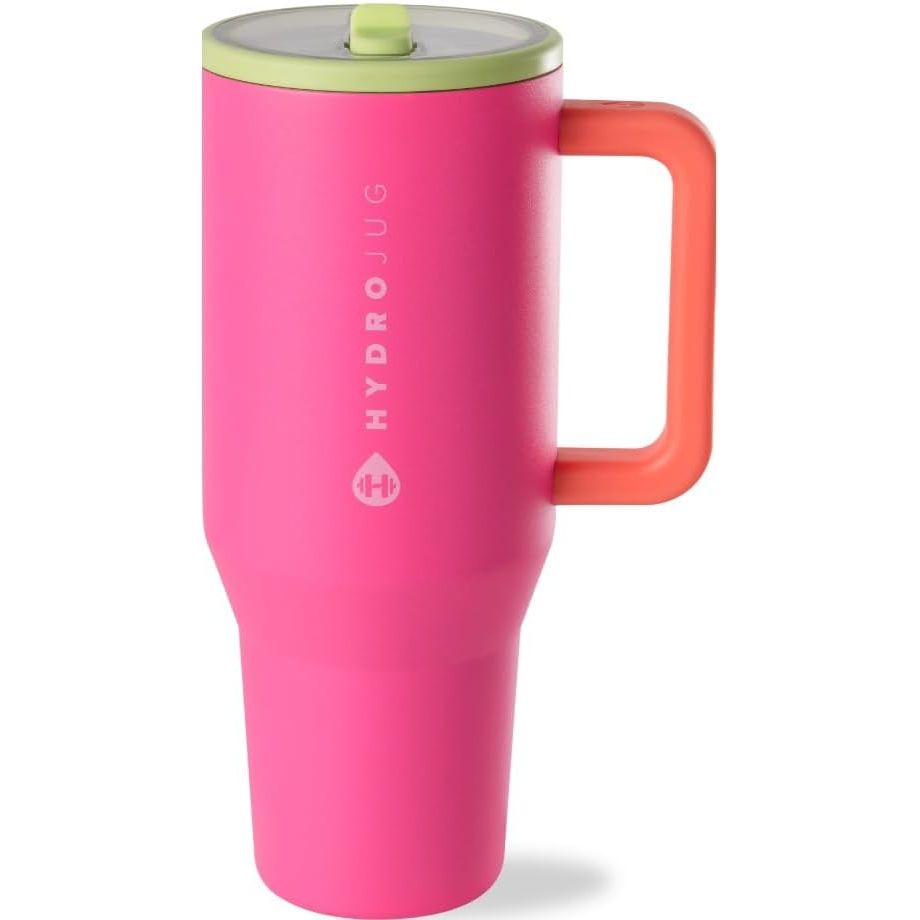 HydroJug Traveler - 40 oz Water Bottle with Handle & Flip Straw - Fits in Cup Holder, Leak Resistant Tumbler-Reusable Insulated Stainless Steel & Rubber Base - Gifts for Women & Men, Marigold