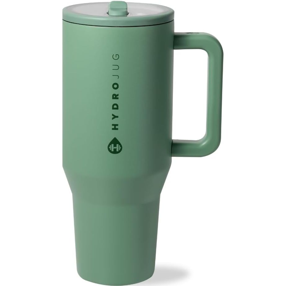 HydroJug Traveler - 40 oz Water Bottle with Handle & Flip Straw - Fits in Cup Holder, Leak Resistant Tumbler-Reusable Insulated Stainless Steel & Rubber Base - Gifts for Women & Men, Marigold