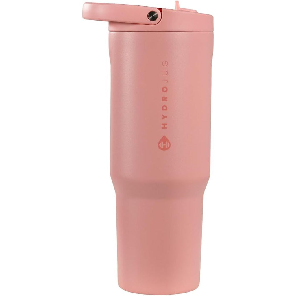 HydroJug Sport - Stainless Steel Tumbler with Straw, Vacuum Insulated, 32oz Leakproof Water Bottle, Ergonomic Design, Reusable, Dishwasher Safe, Rubber Base, Durable for Gym or Outdoors, Pink Sand