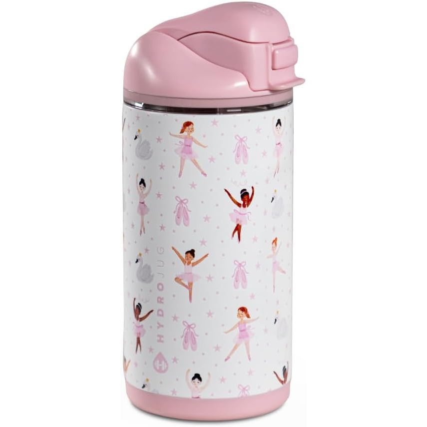 HydroJug Ease2o 14oz Kids Insulated Stainless Steel Water Bottle, Dual Straw & Chug Lid, Leak-Resistant Locking Lid, Vented Cap, Cup Holder Friendly, BPA-Free – Ballerina