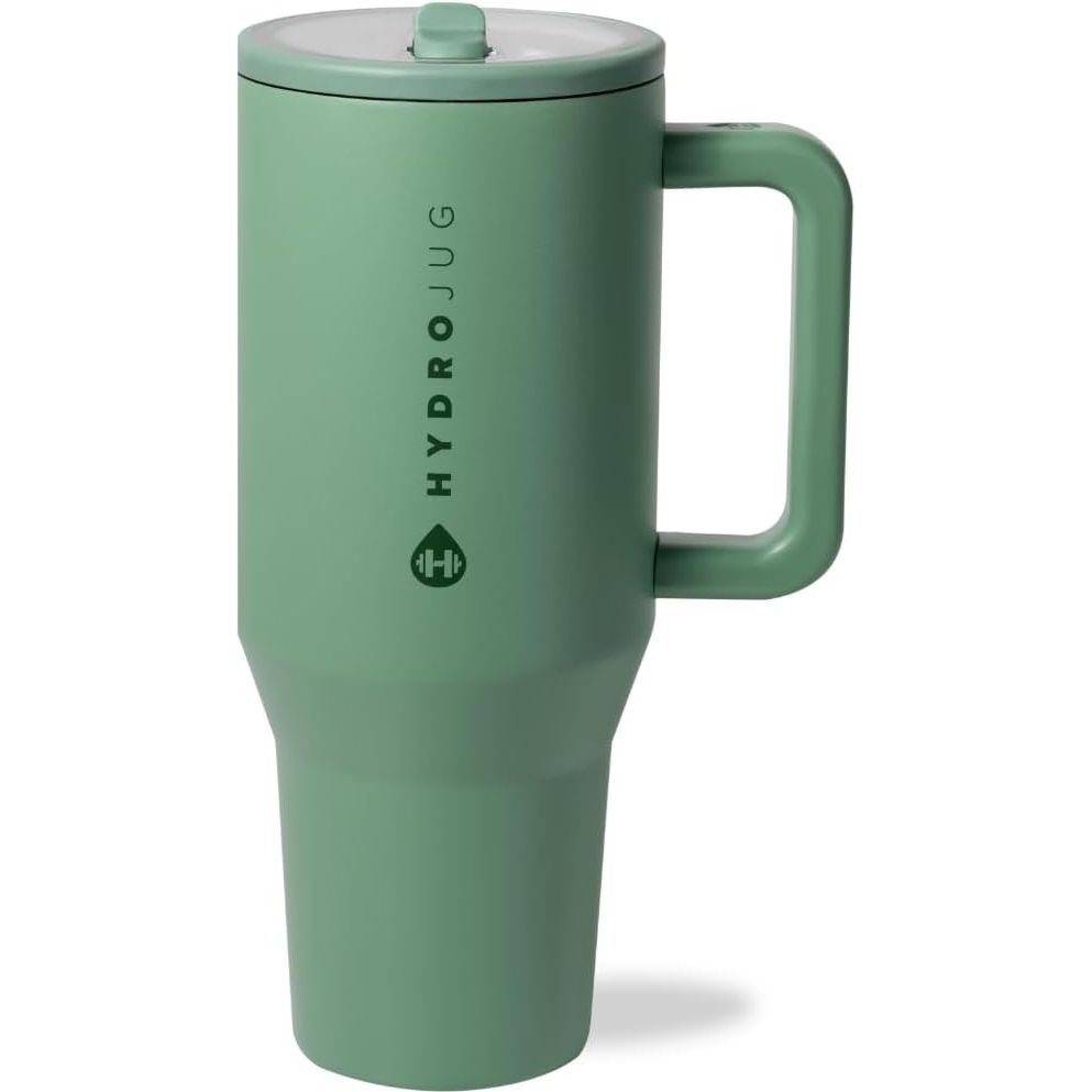 HydroJug Traveler - 40 oz Water Bottle with Handle & Flip Straw - Fits in Cup Holder, Leak Resistant Tumbler-Reusable Insulated Stainless Steel & Rubber Base - Gifts for Women & Men, Marigold