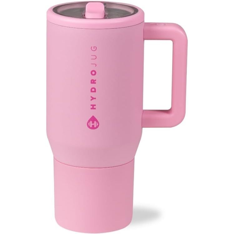 HydroJug Traveler - 20 oz Water Bottle with Handle & Flip Straw - Fits in Cup Holder, Leak Resistant Tumbler-Reusable Insulated Stainless Steel & Rubber Base - Gifts for Women & Men, Wildrose