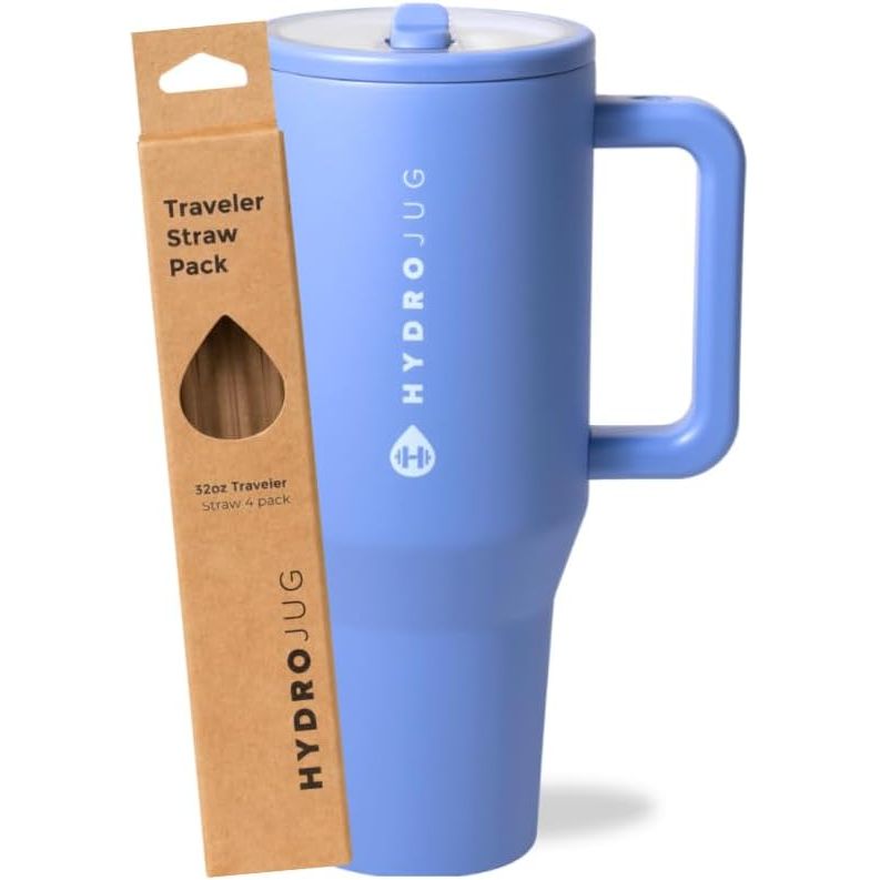 HydroJug Light Blue 32oz Traveler + Replacement Straws