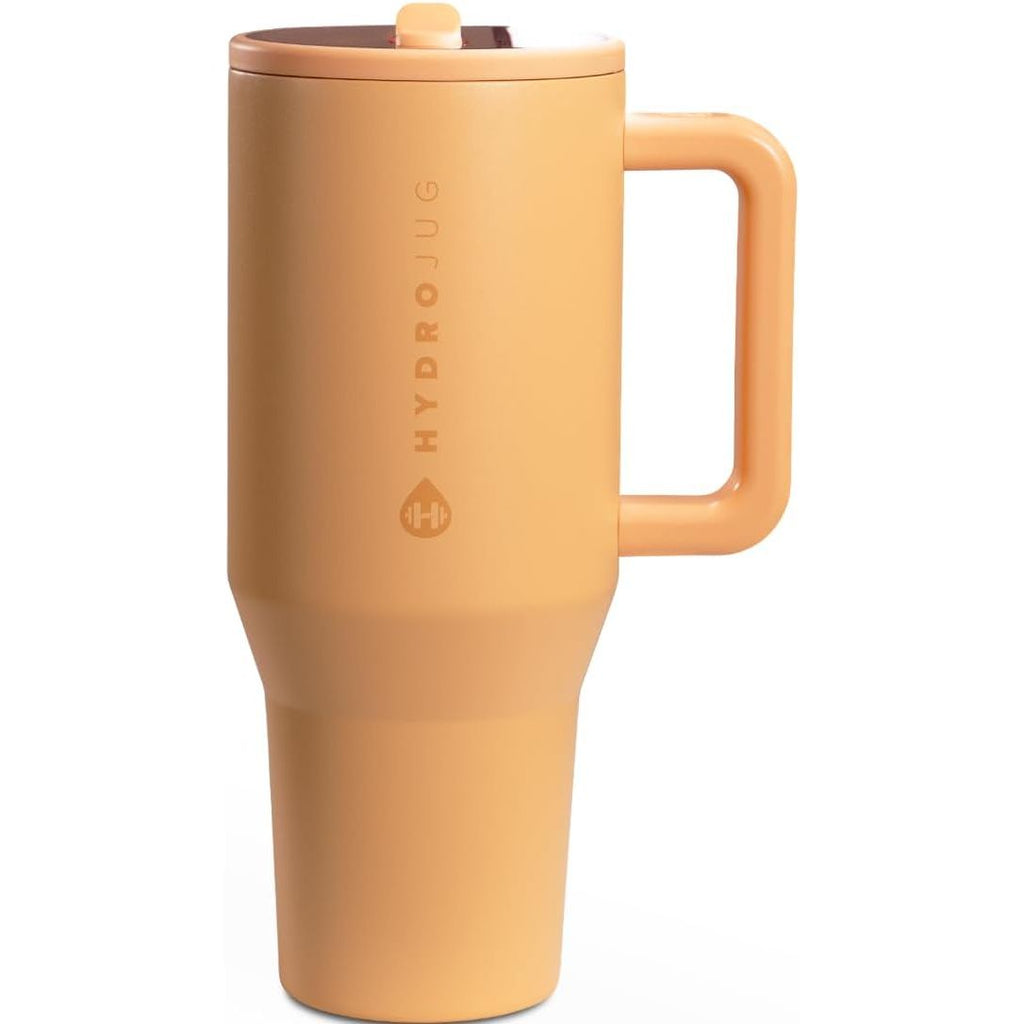 HydroJug Traveler - 40 oz Water Bottle with Handle & Flip Straw - Fits in Cup Holder, Leak Resistant Tumbler-Reusable Insulated Stainless Steel & Rubber Base - Gifts for Women & Men, Marigold