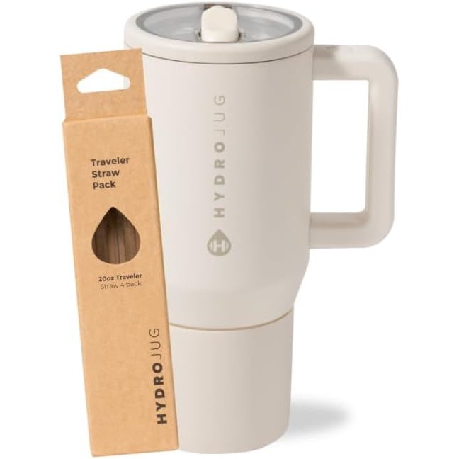 HydroJug Cream 20oz Traveler + Replacement Straws