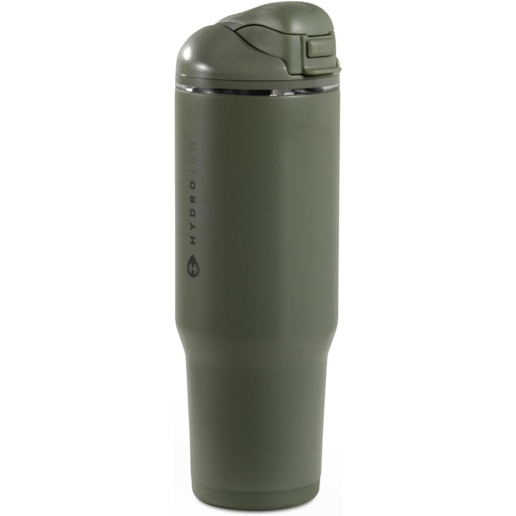 HydroJug Ease2o Water Bottle with Straw & Chug Lid, Stainless Steel, Vented Cap to Help Reduce Pressure, Water-Level Window, Cup Holder Friendly, Non-Slip Base – 32oz, Brown Leopard