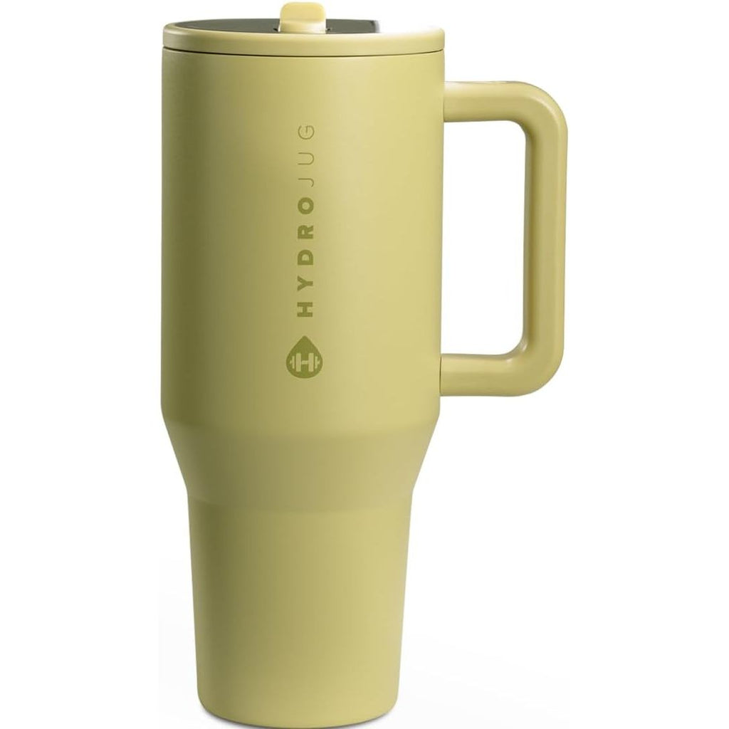 HydroJug Traveler - 40 oz Water Bottle with Handle & Flip Straw - Fits in Cup Holder, Leak Resistant Tumbler-Reusable Insulated Stainless Steel & Rubber Base - Gifts for Women & Men, Marigold