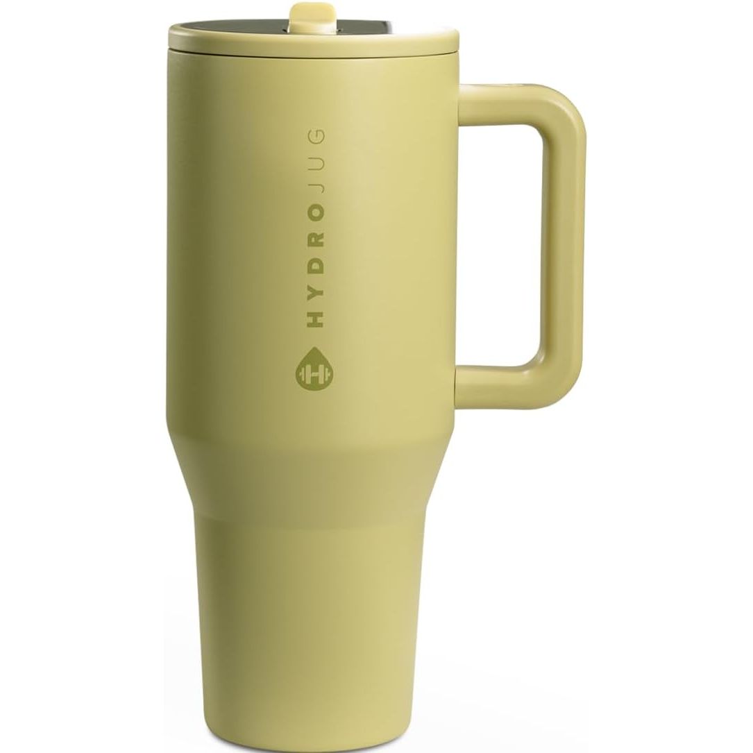 HydroJug Traveler - 40 oz Water Bottle with Handle & Flip Straw - Fits in Cup Holder, Leak Resistant Tumbler-Reusable Insulated Stainless Steel & Rubber Base - Gifts for Women & Men, Marigold