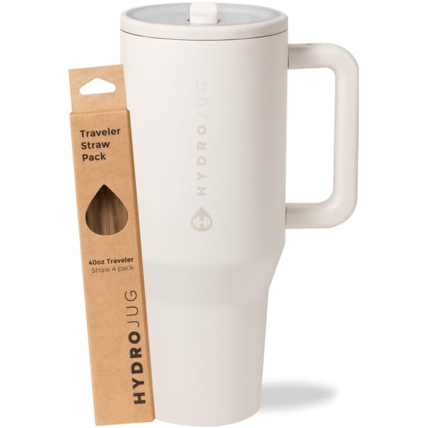 HydroJug Cream 40oz Traveler + Replacement Straws
