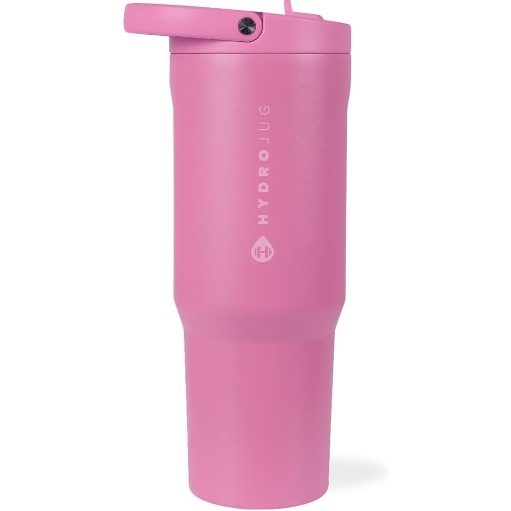 HydroJug Sport - Stainless Steel Tumbler with Straw, Vacuum Insulated, 32oz Leakproof Water Bottle, Ergonomic Design, Reusable, Dishwasher Safe, Rubber Base, Durable for Gym or Outdoors, Pink Sand