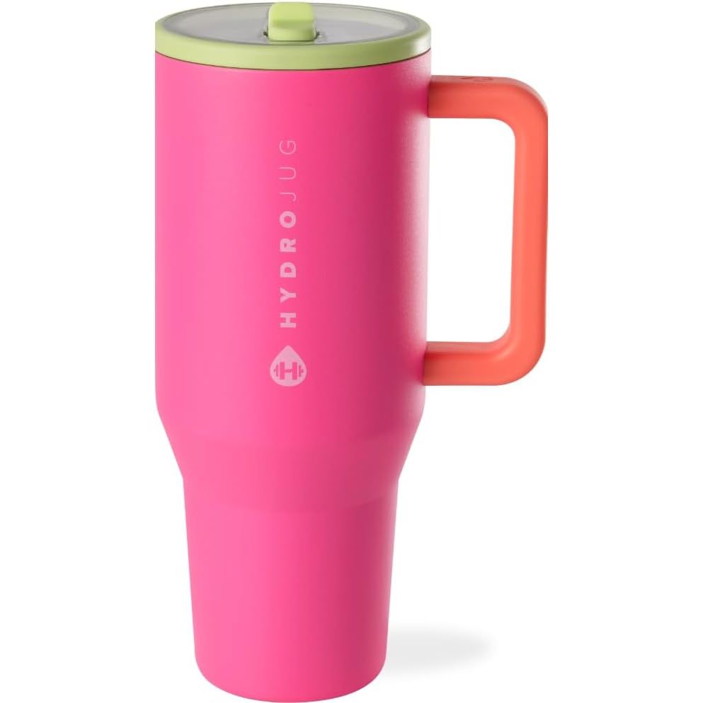 HydroJug Traveler - 40 oz Water Bottle with Handle & Flip Straw - Fits in Cup Holder, Leak Resistant Tumbler-Reusable Insulated Stainless Steel & Rubber Base - Gifts for Women & Men, Marigold