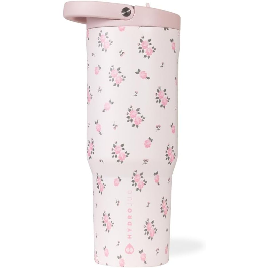HydroJug Sport - Stainless Steel Tumbler with Straw, Vacuum Insulated, 32oz Leakproof Water Bottle, Ergonomic Design, Reusable, Dishwasher Safe, Rubber Base, Durable for Gym or Outdoors, Pink Sand