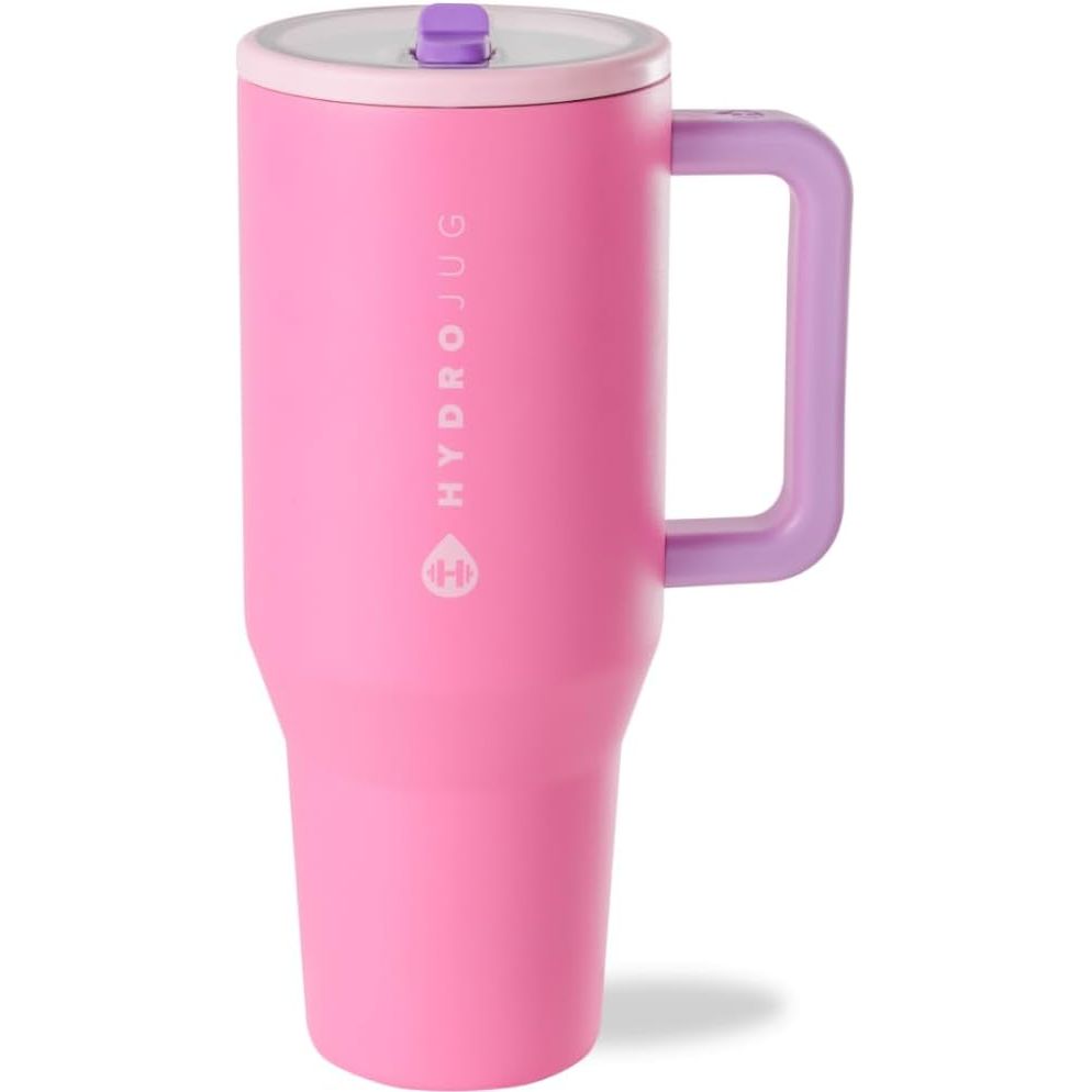 HydroJug Traveler - 40 oz Water Bottle with Handle & Flip Straw - Fits in Cup Holder, Leak Resistant Tumbler-Reusable Insulated Stainless Steel & Rubber Base - Gifts for Women & Men, Marigold