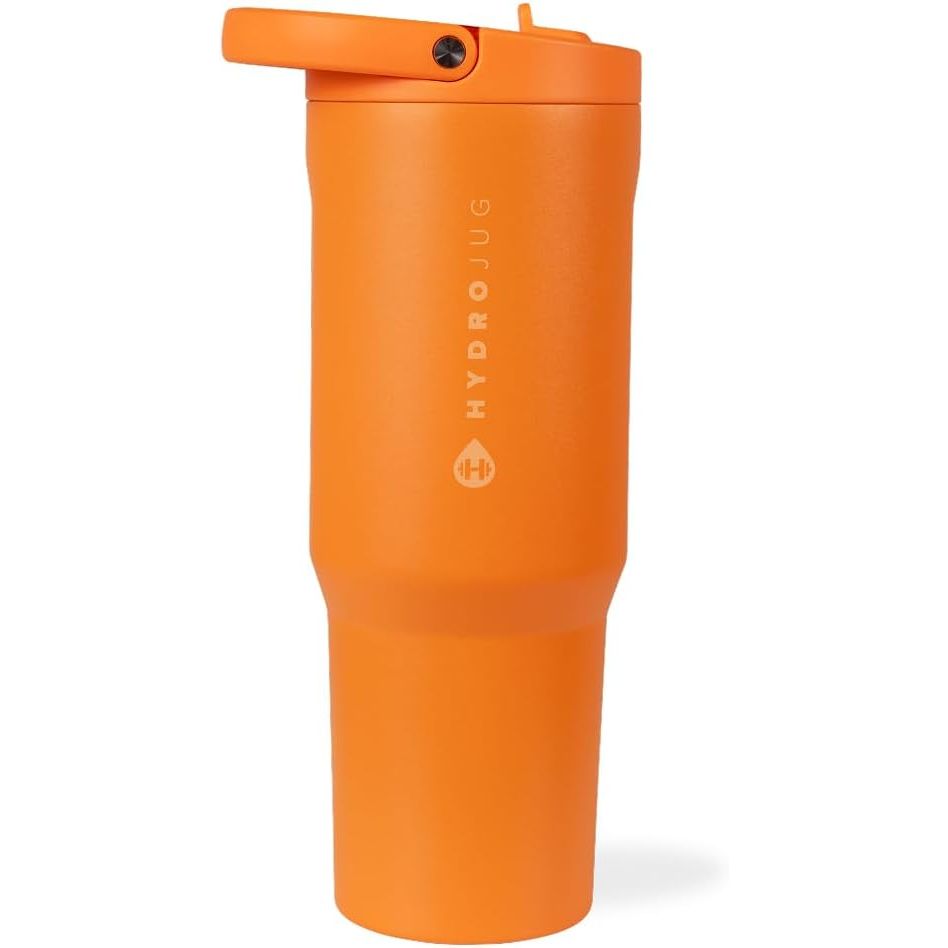 HydroJug Sport - Stainless Steel Tumbler with Straw, Vacuum Insulated, 32oz Leakproof Water Bottle, Ergonomic Design, Reusable, Dishwasher Safe, Rubber Base, Durable for Gym or Outdoors, Pink Sand