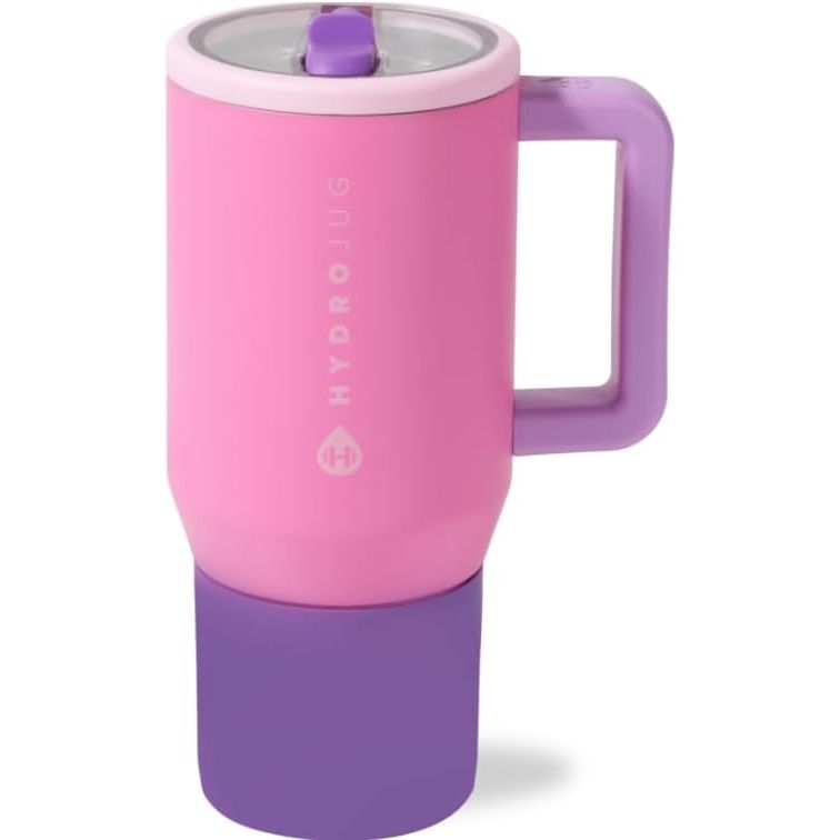 HydroJug Traveler - 20 oz Water Bottle with Handle & Flip Straw - Fits in Cup Holder, Leak Resistant Tumbler-Reusable Insulated Stainless Steel & Rubber Base - Gifts for Women & Men, Wildrose