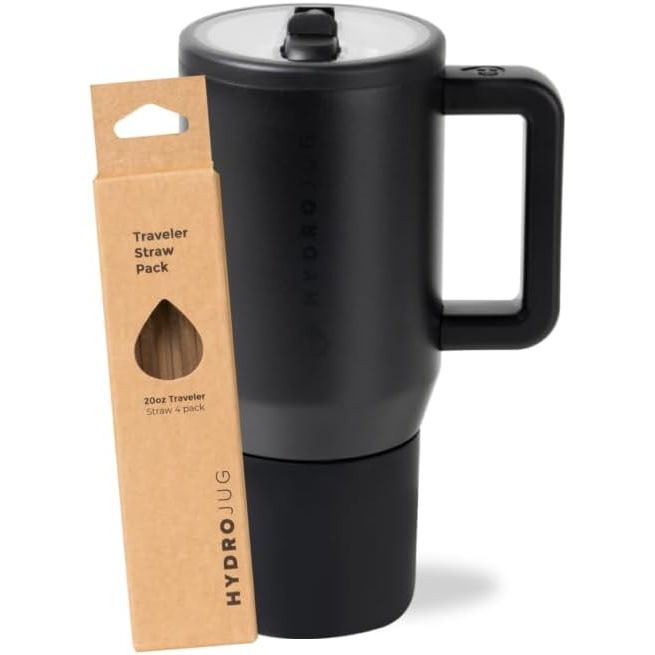 HydroJug Black 20oz Traveler + Replacement Straws