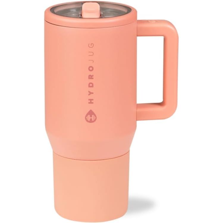 HydroJug Traveler - 20 oz Water Bottle with Handle & Flip Straw - Fits in Cup Holder, Leak Resistant Tumbler-Reusable Insulated Stainless Steel & Rubber Base - Gifts for Women & Men, Wildrose