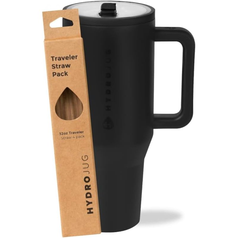 HydroJug Black 32oz Traveler + Replacement Straws