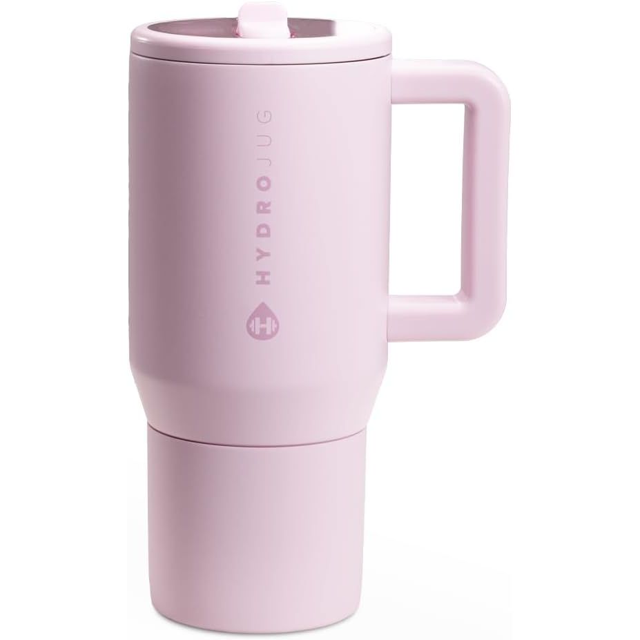 HydroJug Traveler - 20 oz Water Bottle with Handle & Flip Straw - Fits in Cup Holder, Leak Resistant Tumbler-Reusable Insulated Stainless Steel & Rubber Base - Gifts for Women & Men, Wildrose