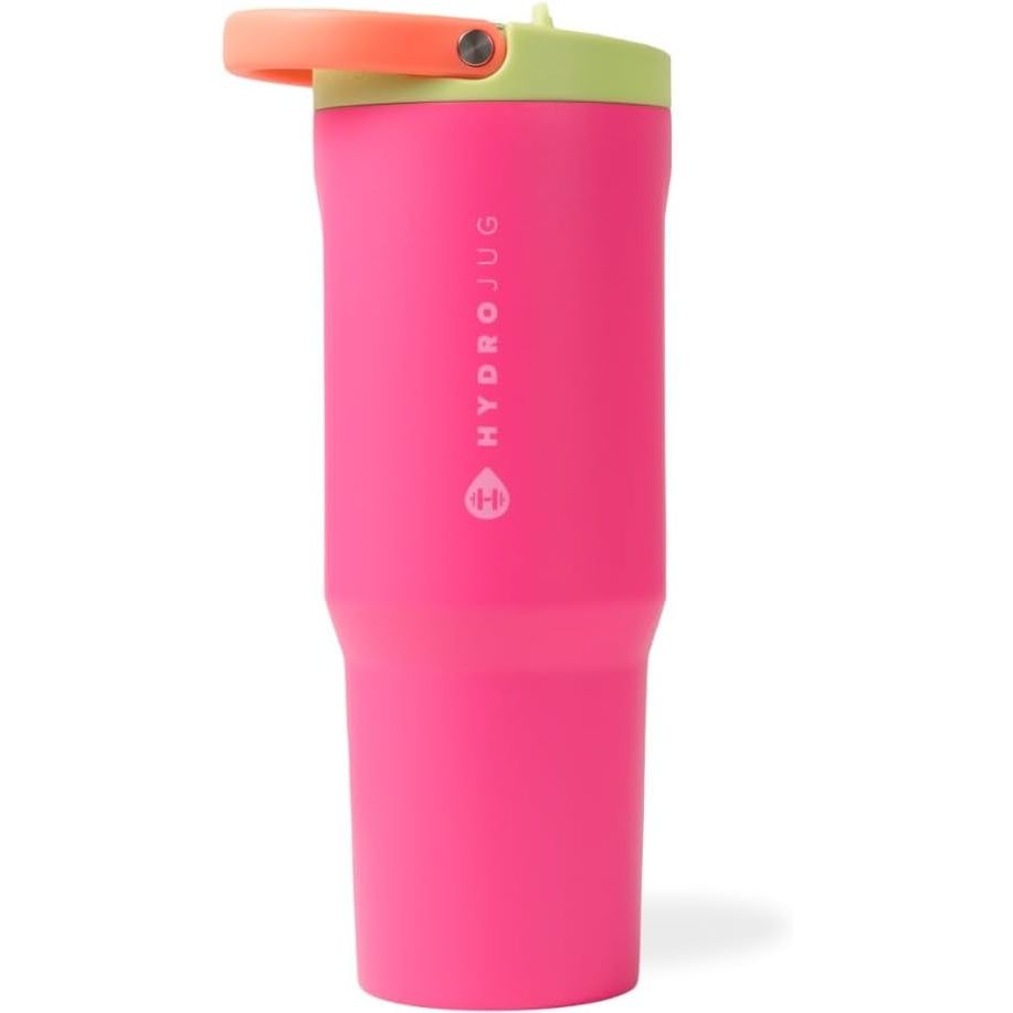 HydroJug Sport - Stainless Steel Tumbler with Straw, Vacuum Insulated, 32oz Leakproof Water Bottle, Ergonomic Design, Reusable, Dishwasher Safe, Rubber Base, Durable for Gym or Outdoors, Pink Sand