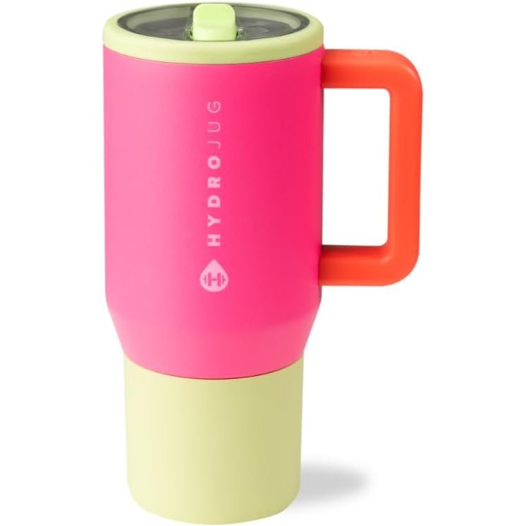 HydroJug Traveler - 20 oz Water Bottle with Handle & Flip Straw - Fits in Cup Holder, Leak Resistant Tumbler-Reusable Insulated Stainless Steel & Rubber Base - Gifts for Women & Men, Wildrose