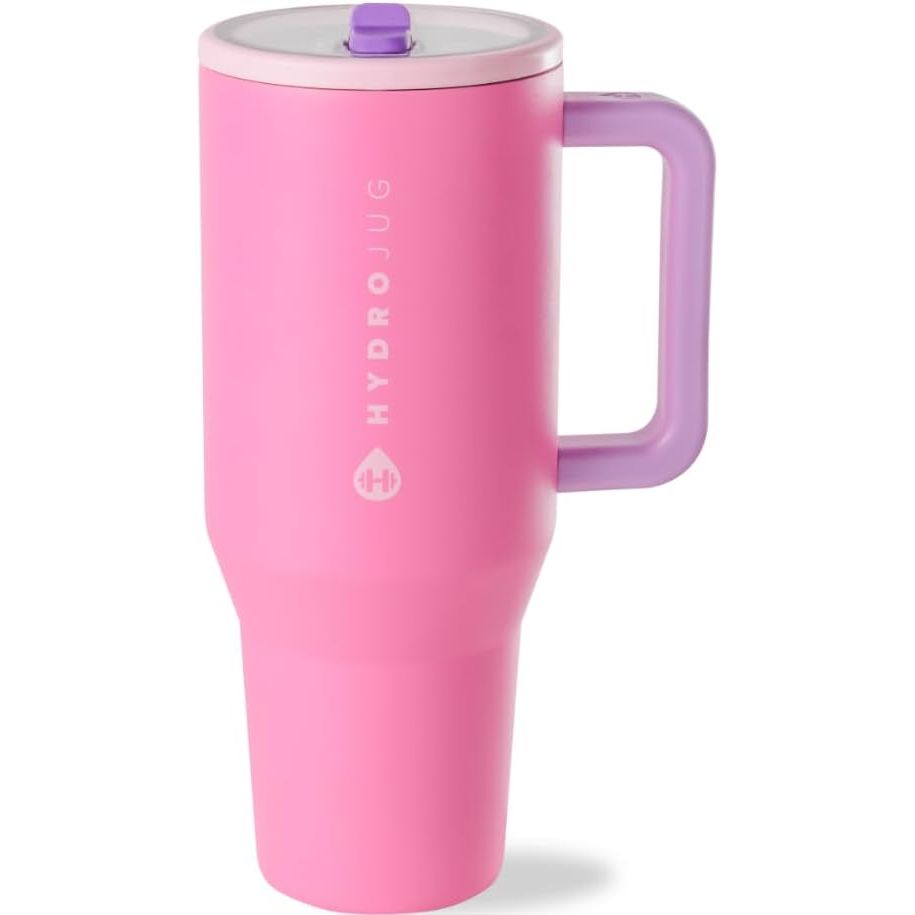 HydroJug Traveler - 40 oz Water Bottle with Handle & Flip Straw - Fits in Cup Holder, Leak Resistant Tumbler-Reusable Insulated Stainless Steel & Rubber Base - Gifts for Women & Men, Marigold