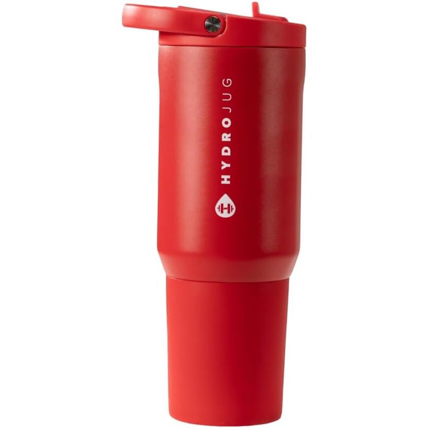 HydroJug Sport - Stainless Steel Tumbler with Straw, Vacuum Insulated, 32oz Leakproof Water Bottle, Ergonomic Design, Reusable, Dishwasher Safe, Rubber Base, Durable for Gym or Outdoors, Pink Sand