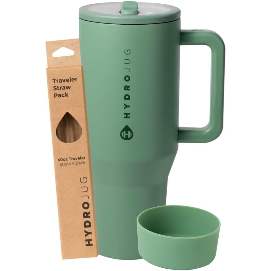 HydroJug Sage - 40oz Traveler + Replacement Straws + Boot Bundle