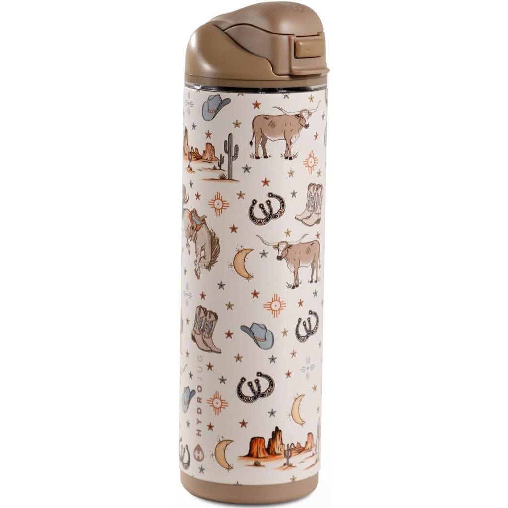 HydroJug Ease2o Water Bottle with Straw & Chug Lid, Stainless Steel, Vented Cap to Help Reduce Pressure, Water-Level Window, Cup Holder Friendly, Non-Slip Base – 32oz, Brown Leopard