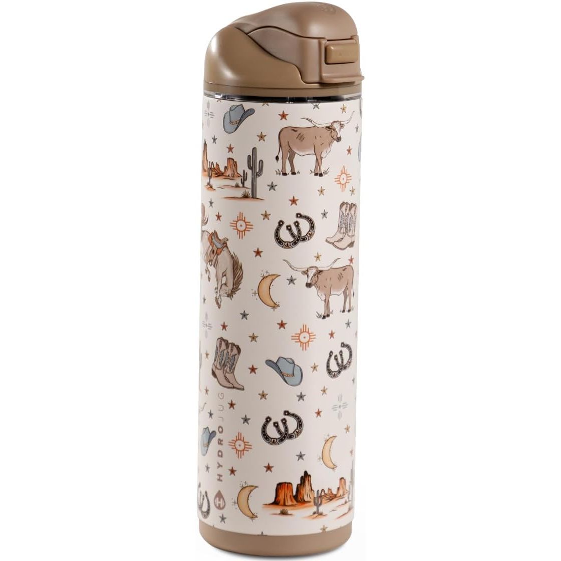 HydroJug Ease2o Water Bottle with Straw & Chug Lid, Stainless Steel, Vented Cap to Help Reduce Pressure, Water-Level Window, Cup Holder Friendly, Non-Slip Base – 32oz, Brown Leopard