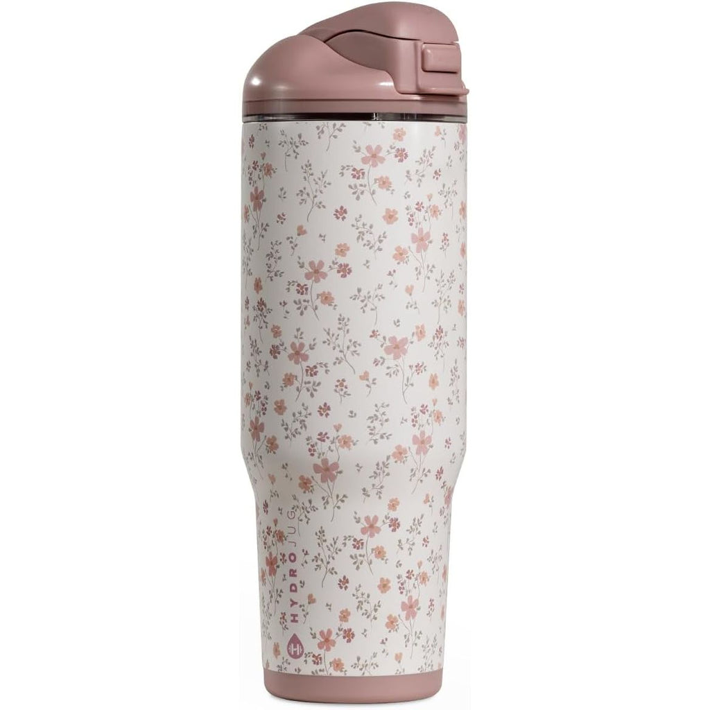 HydroJug Ease2o Water Bottle with Straw & Chug Lid, Stainless Steel, Vented Cap to Help Reduce Pressure, Water-Level Window, Cup Holder Friendly, Non-Slip Base – 32oz, Brown Leopard