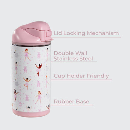 HydroJug Ease2o 14oz Kids Insulated Stainless Steel Water Bottle, Dual Straw & Chug Lid, Leak-Resistant Locking Lid, Vented Cap, Cup Holder Friendly, BPA-Free – Ballerina
