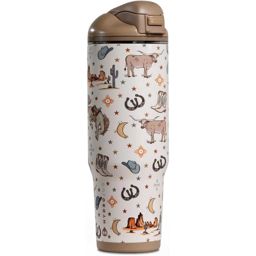 HydroJug Ease2o Water Bottle with Straw & Chug Lid, Stainless Steel, Vented Cap to Help Reduce Pressure, Water-Level Window, Cup Holder Friendly, Non-Slip Base – 32oz, Brown Leopard