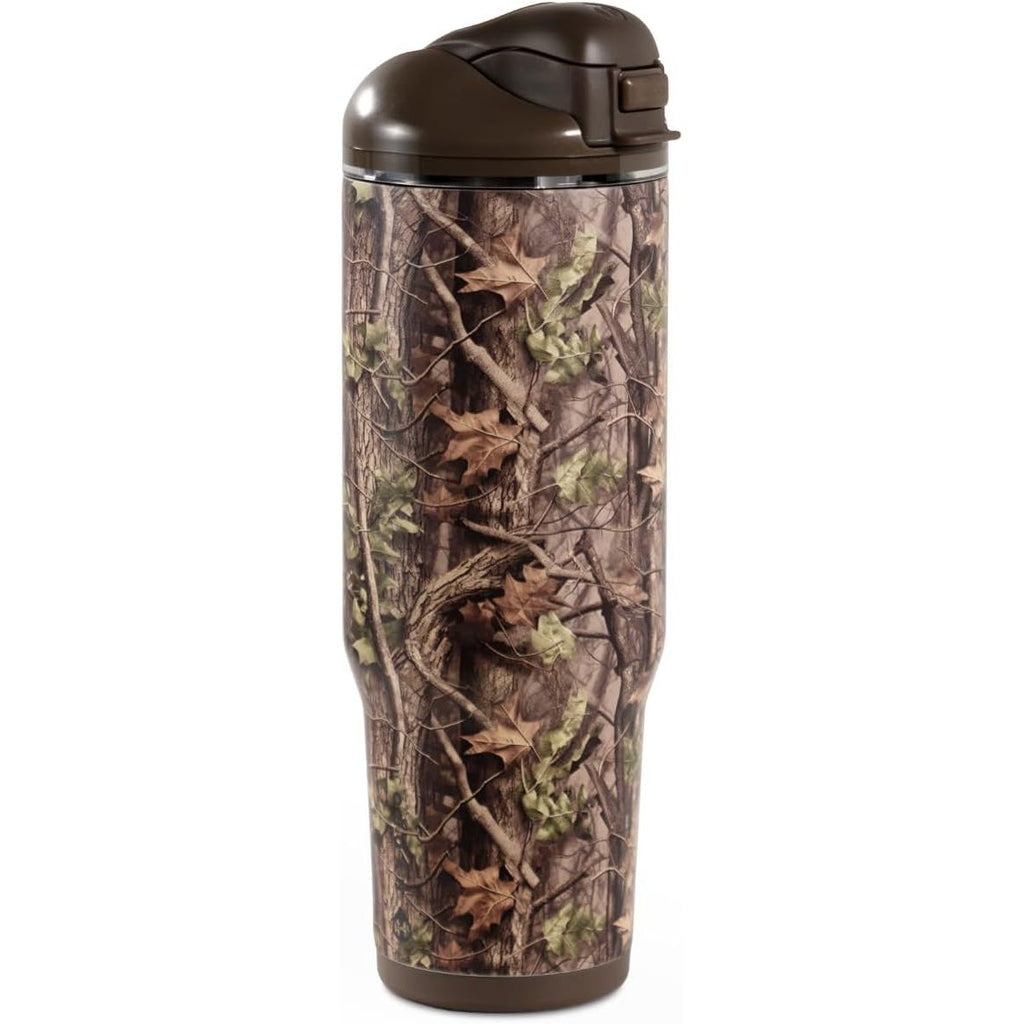 HydroJug Ease2o Water Bottle with Straw & Chug Lid, Stainless Steel, Vented Cap to Help Reduce Pressure, Water-Level Window, Cup Holder Friendly, Non-Slip Base – 32oz, Brown Leopard