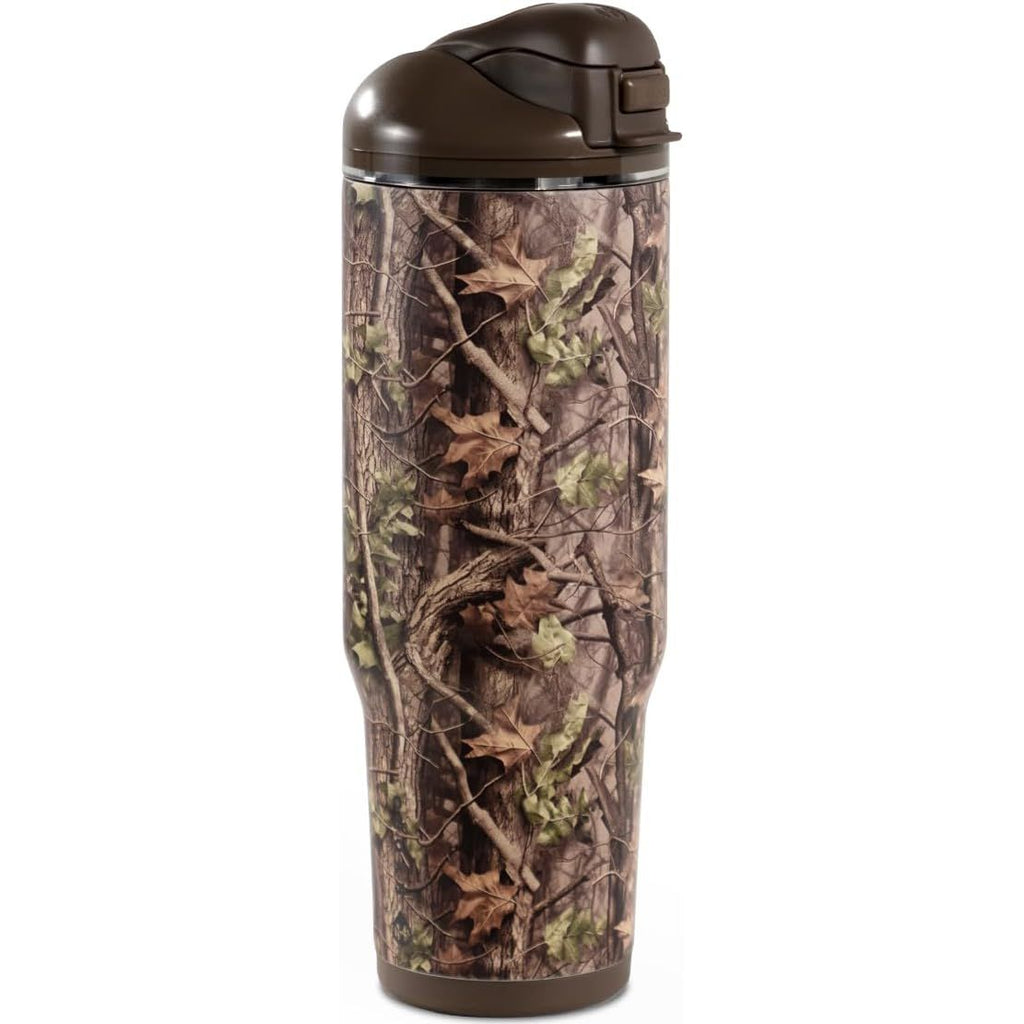HydroJug Ease2o Water Bottle with Straw & Chug Lid, Stainless Steel, Vented Cap to Help Reduce Pressure, Water-Level Window, Cup Holder Friendly, Non-Slip Base – 32oz, Brown Leopard