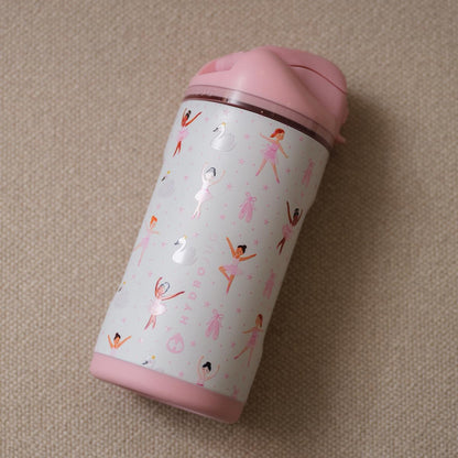 HydroJug Ease2o 14oz Kids Insulated Stainless Steel Water Bottle, Dual Straw & Chug Lid, Leak-Resistant Locking Lid, Vented Cap, Cup Holder Friendly, BPA-Free – Ballerina