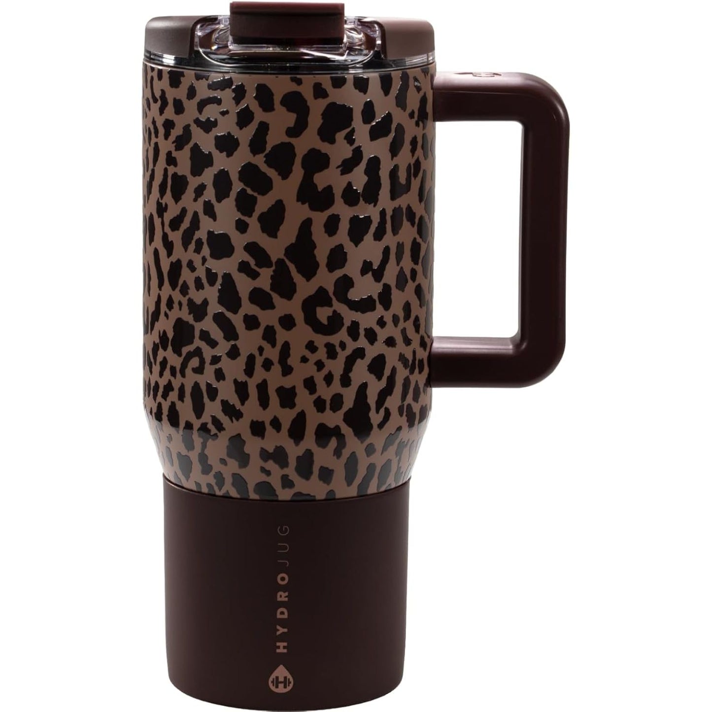 HydroJug Coffee Traveler 20 oz - Leak-Resistant, Ceramic-Lined Insulated Travel Coffee Mug for Hot or Cold Drinks with Flip Lid & Handle, Dishwasher Safe Coffee Tumbler, Brown Leopard