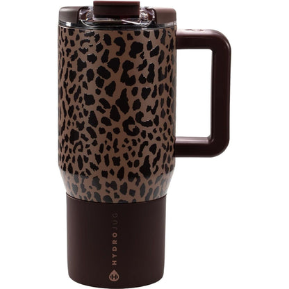 HydroJug Coffee Traveler 20 oz - Leak-Resistant, Ceramic-Lined Insulated Travel Coffee Mug for Hot or Cold Drinks with Flip Lid & Handle, Dishwasher Safe Coffee Tumbler, Brown Leopard