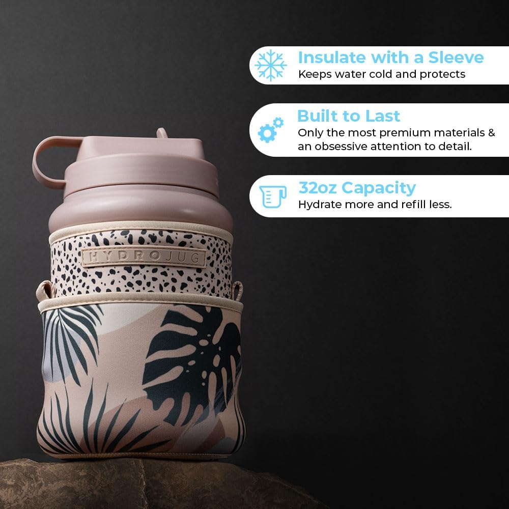HydroJug Water Bottle 32oz - Refillable, Reusable Jug With Carry Handle - Leakproof Guarantee - Great For On-The-Go Hydration - Dishwasher Safe, BPA Free