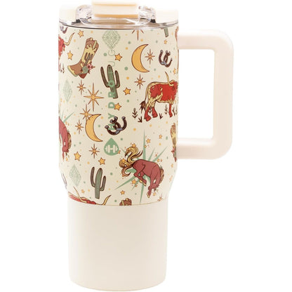 HydroJug Coffee Traveler 20 oz - Leak-Resistant, Ceramic-Lined Insulated Travel Coffee Mug for Hot or Cold Drinks with Flip Lid & Handle, Dishwasher Safe Coffee Tumbler, Brown Leopard
