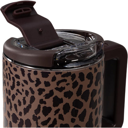 HydroJug Coffee Traveler 20 oz - Leak-Resistant, Ceramic-Lined Insulated Travel Coffee Mug for Hot or Cold Drinks with Flip Lid & Handle, Dishwasher Safe Coffee Tumbler, Brown Leopard