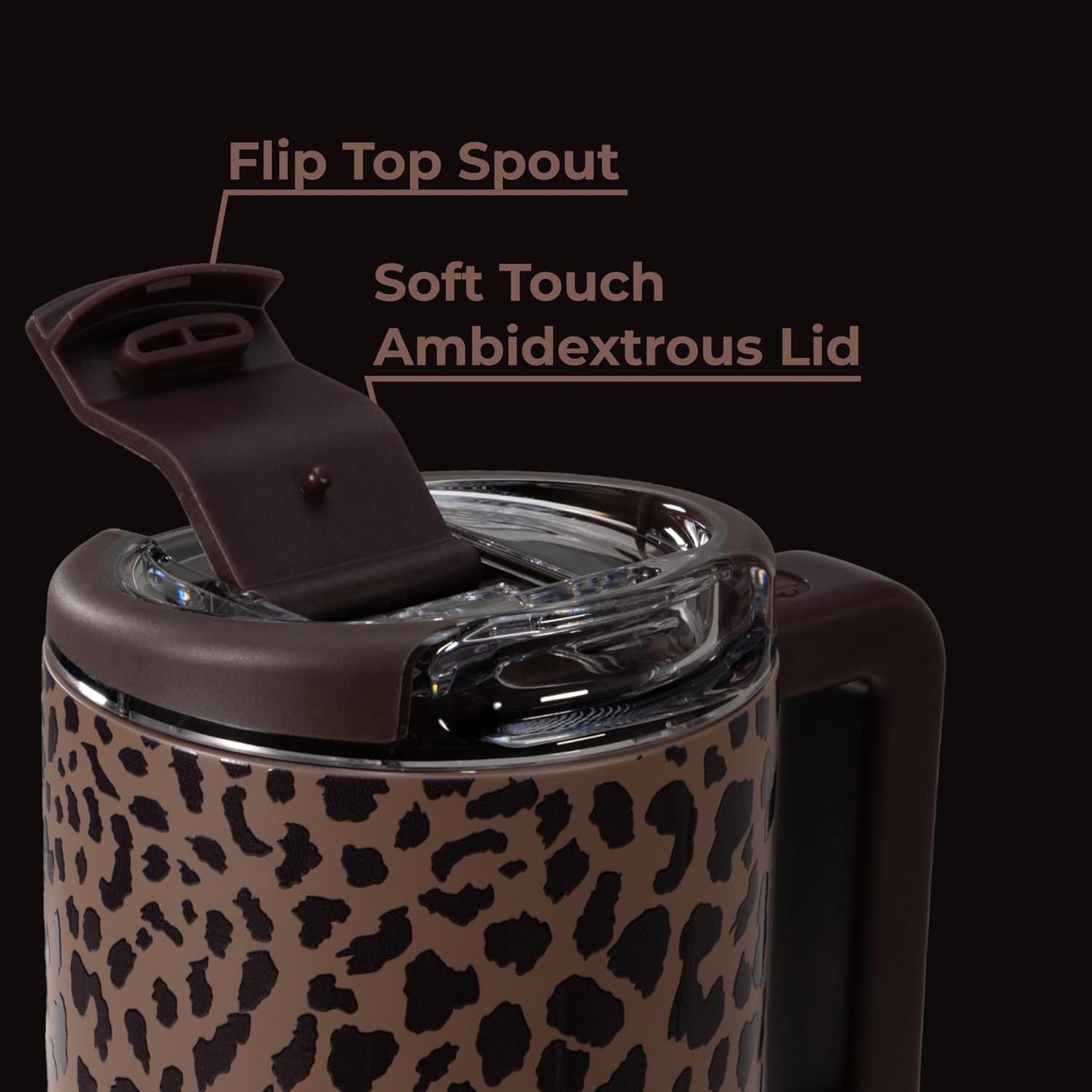 HydroJug Coffee Traveler 20 oz - Leak-Resistant, Ceramic-Lined Insulated Travel Coffee Mug for Hot or Cold Drinks with Flip Lid & Handle, Dishwasher Safe Coffee Tumbler, Brown Leopard